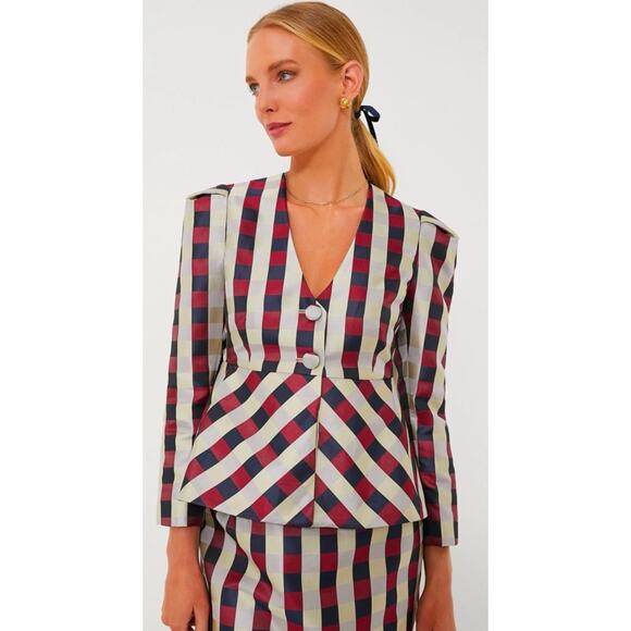 TUCKERNUCK Bordeaux Check Jacquard Zoey Blazer NWT Size Large